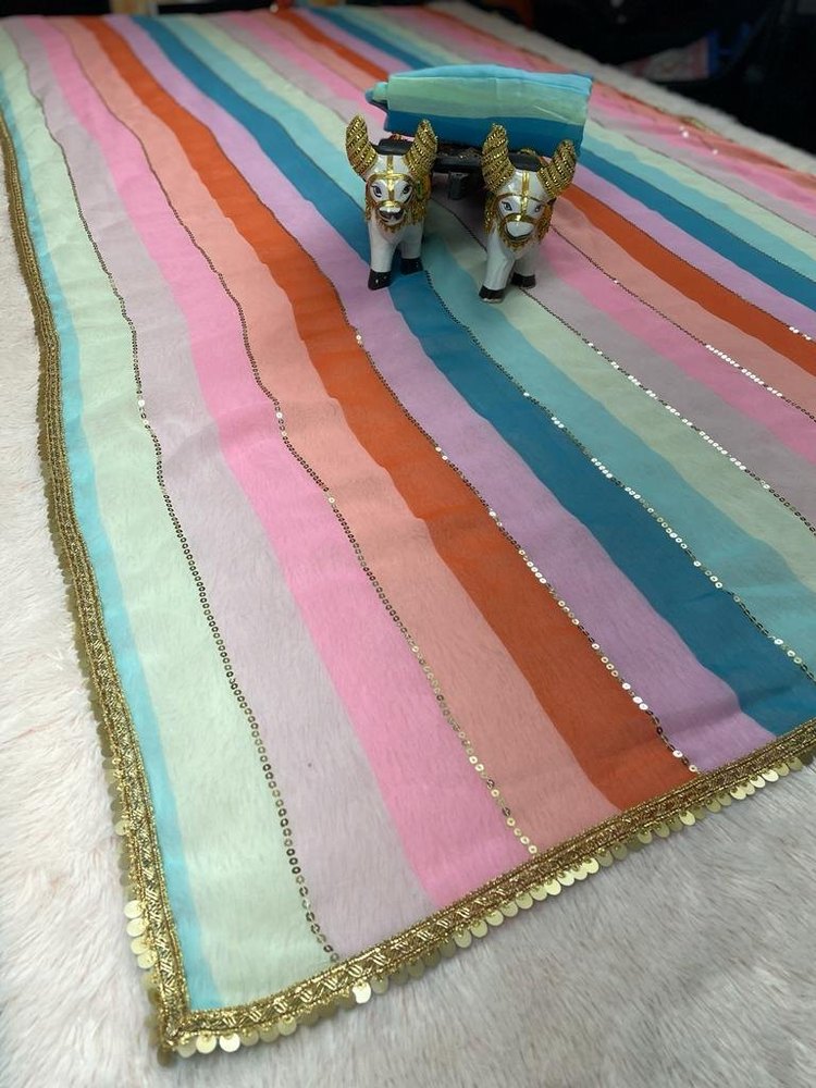 Striped Georgette Saree (Multicolor) for Women | Ethnic Wear for Weddings & Festivals