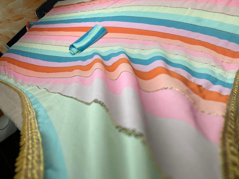 Striped Georgette Saree (Multicolor) for Women | Ethnic Wear for Weddings & Festivals
