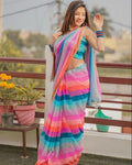 Striped Georgette Saree (Multicolor) for Women | Ethnic Wear for Weddings & Festivals