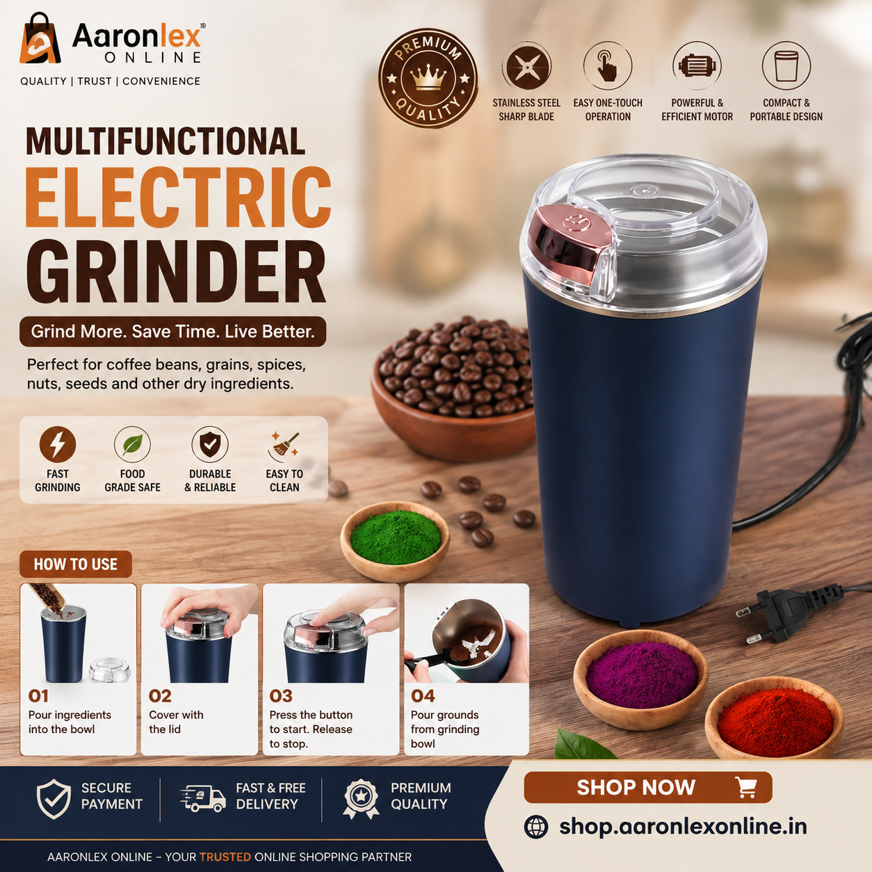 Portable Electric Spices and Coffee Beans Grinder